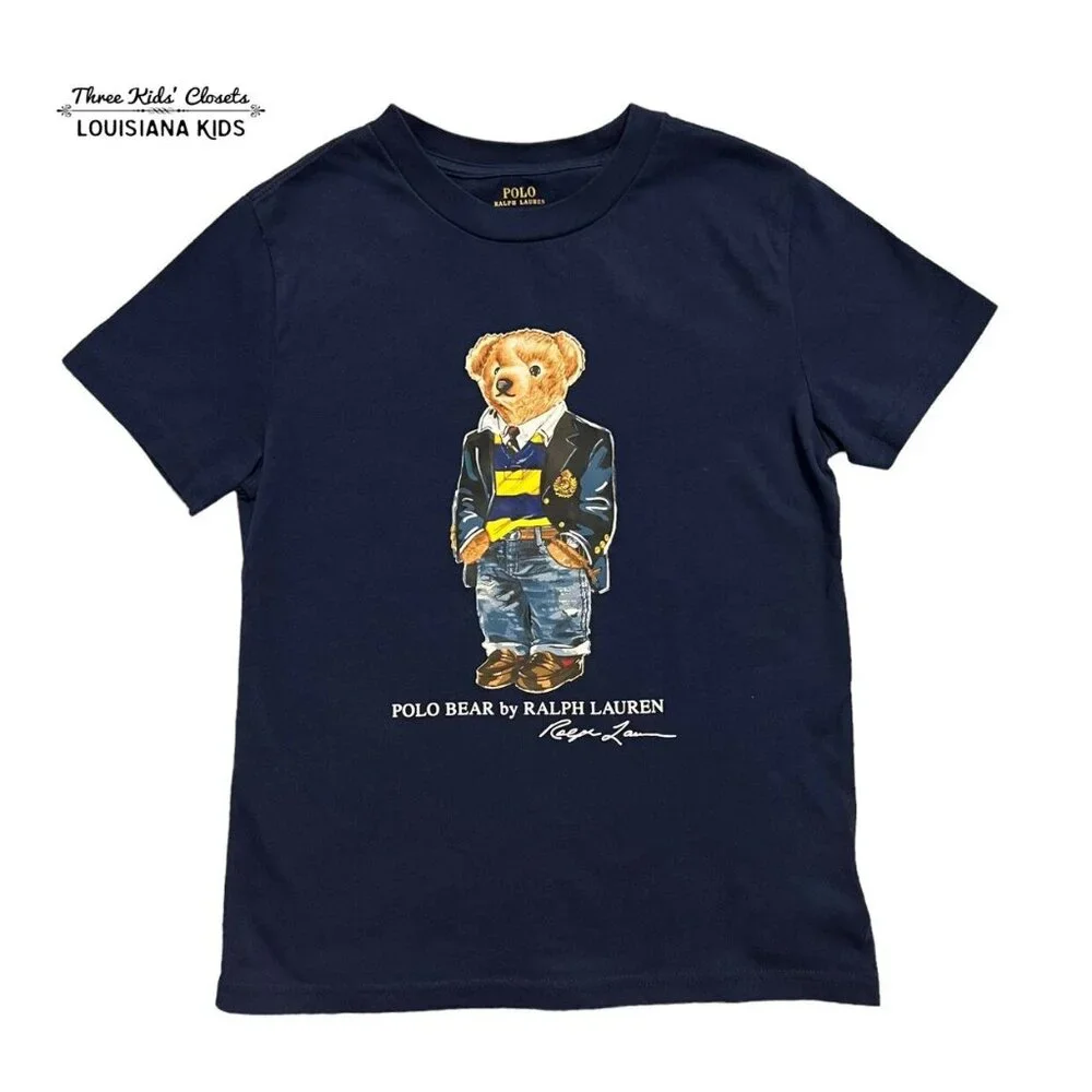 Ralph Lauren Sz 7 Polo Bear Shirt Navy Blue